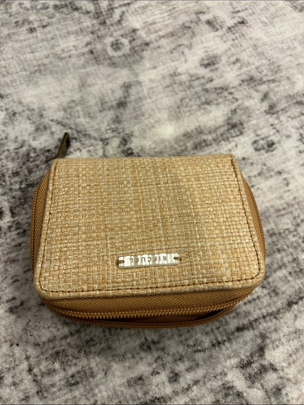 Rip Curl Woven Mini Cosmetic Pouch in Tan and Natural